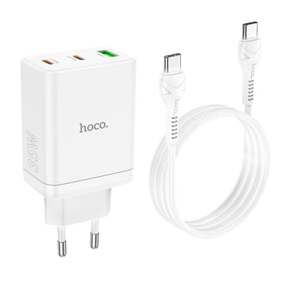 hoco N33 Start PD35W Dual Type-C + USB Charger with Type-C to Type-C Cable, EU Plug(White) - USB Charger by hoco | Online Shopping South Africa | PMC Jewellery