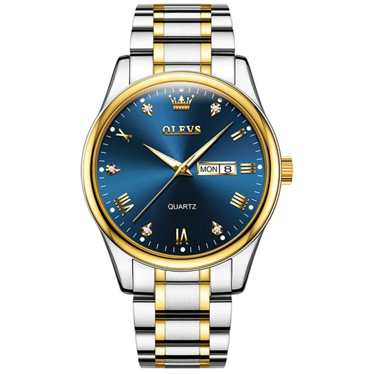 OLEVS 5563 Men Luminous Waterproof Quartz Watch(Blue + Gold) - Metal Strap Watches by OLEVS | Online Shopping South Africa | PMC Jewellery