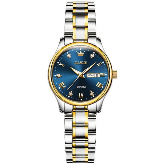 OLEVS 5563 Women Luminous Waterproof Quartz Watch(Blue + Gold) - Metal Strap Watches by OLEVS | Online Shopping South Africa | PMC Jewellery
