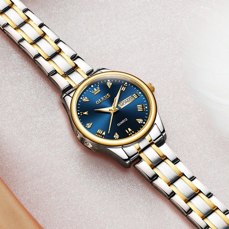 OLEVS 5563 Women Luminous Waterproof Quartz Watch(Blue + Gold) - Metal Strap Watches by OLEVS | Online Shopping South Africa | PMC Jewellery