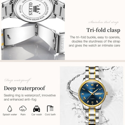 OLEVS 5563 Women Luminous Waterproof Quartz Watch(Blue + Gold) - Metal Strap Watches by OLEVS | Online Shopping South Africa | PMC Jewellery