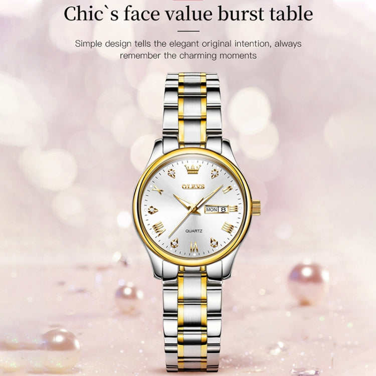 OLEVS 5563 Women Luminous Waterproof Quartz Watch(White + Gold) - Metal Strap Watches by OLEVS | Online Shopping South Africa | PMC Jewellery