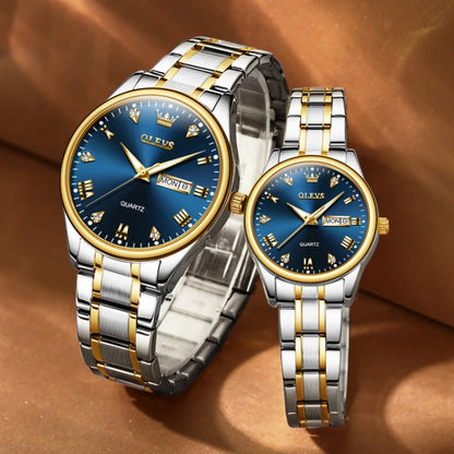 1pair OLEVS 5563 Couple Luminous Waterproof Quartz Watch(Blue + Gold) - Couple Watches by OLEVS | Online Shopping South Africa | PMC Jewellery