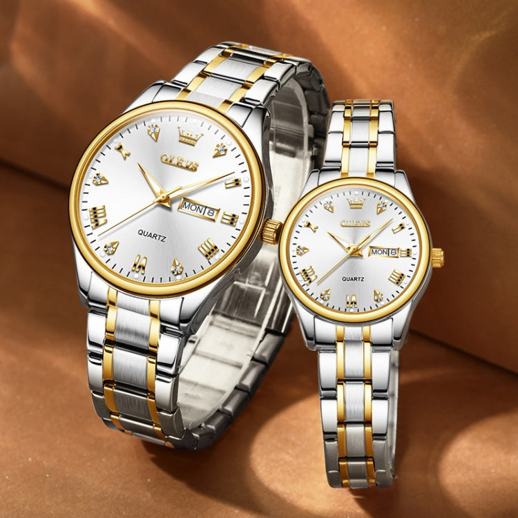 1pair OLEVS 5563 Couple Luminous Waterproof Quartz Watch(White + Gold) - Couple Watches by OLEVS | Online Shopping South Africa | PMC Jewellery