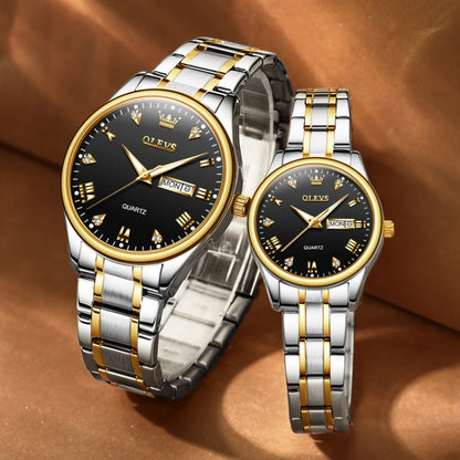 1pair OLEVS 5563 Couple Luminous Waterproof Quartz Watch(Black + Gold) - Couple Watches by OLEVS | Online Shopping South Africa | PMC Jewellery