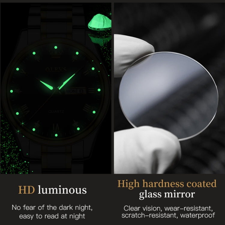 1pair OLEVS 5563 Couple Luminous Waterproof Quartz Watch(Black + Gold) - Couple Watches by OLEVS | Online Shopping South Africa | PMC Jewellery