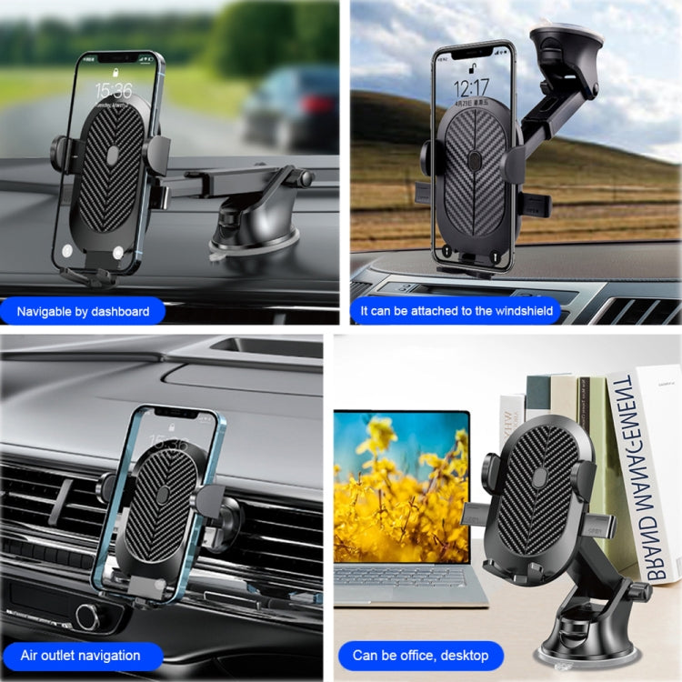 FLOVEME YXF233966 Carbon Fiber Texture One Click Lock Car Holder, Style:2 in 1(Black) - Car Holders by FLOVEME | Online Shopping South Africa | PMC Jewellery