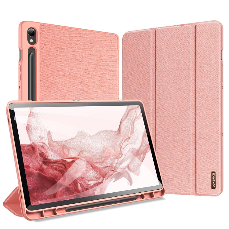 For Samsung Galaxy Tab S9 DUX DUCIS Domo Series Cloth Texture Magnetic Leather Tablet Case(Pink) - Galaxy Tab S9 Cases by DUX DUCIS | Online Shopping South Africa | PMC Jewellery | Buy Now Pay Later Mobicred