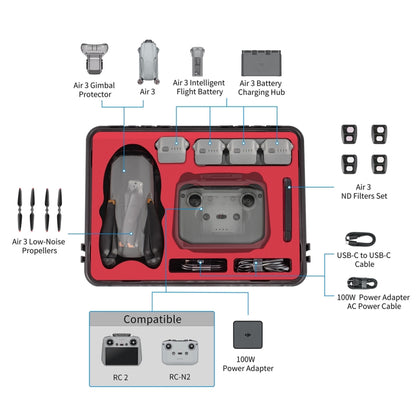 For DJI Air 3 / RC2 / N2 STARTRC Waterproof PP Drone Kit Suitcase Storage Box(Black) - Backpacks & Bags by STARTRC | Online Shopping South Africa | PMC Jewellery