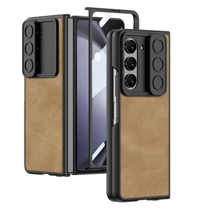 For Samsung Galaxy Z Fold5 GKK Integrated Ultra-thin Sliding Camshield Plain Leather Phone Case(Brown) - Galaxy Z Fold5 Cases by GKK | Online Shopping South Africa | PMC Jewellery