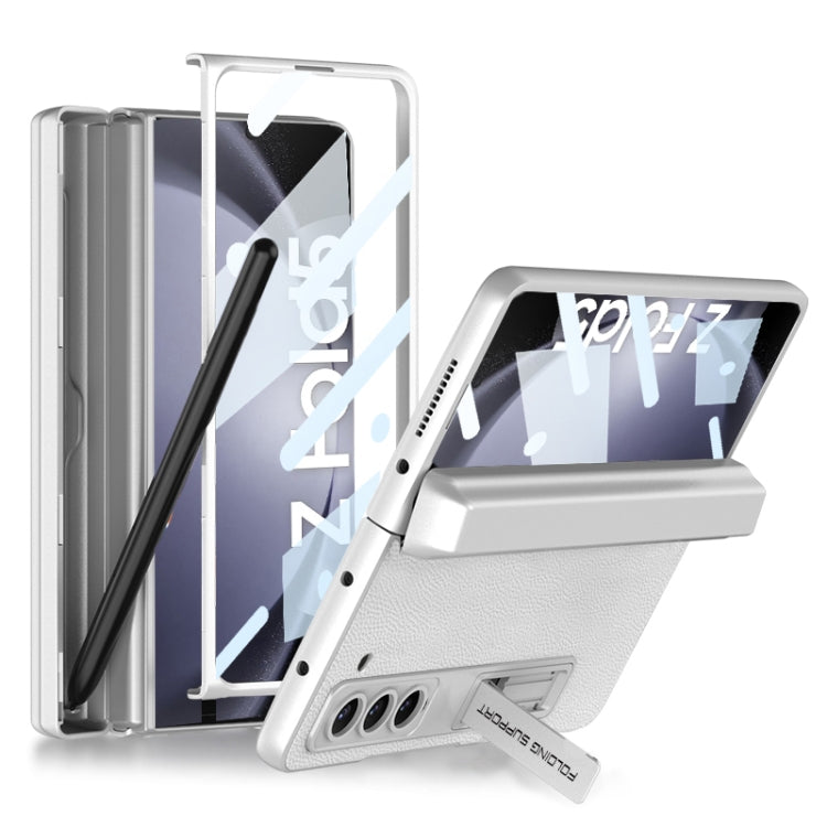 For Samsung Galaxy Z Fold5 GKK Integrated Magnetic Flip Plain Leather Phone Case with Pen Box(Silver) - Galaxy Z Fold5 Cases by GKK | Online Shopping South Africa | PMC Jewellery