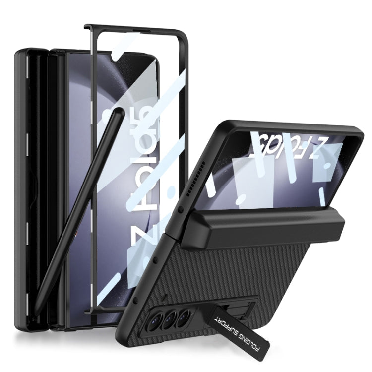 For Samsung Galaxy Z Fold5 GKK Magnetic Flip Plain Leather Phone Case with Pen Box(Carbon Fiber) - Galaxy Z Fold5 Cases by GKK | Online Shopping South Africa | PMC Jewellery