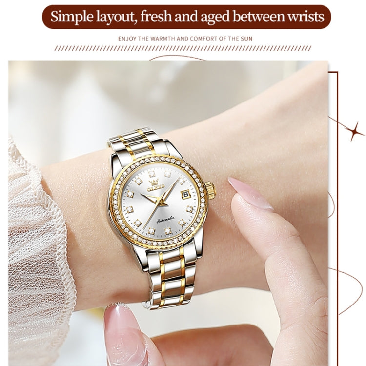 OLEVS 7003 Women Multifunctional Waterproof Mechanical Watch(Gold + White) - Metal Strap Watches by OLEVS | Online Shopping South Africa | PMC Jewellery