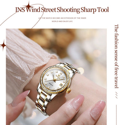 OLEVS 7003 Women Multifunctional Waterproof Mechanical Watch(Gold + White) - Metal Strap Watches by OLEVS | Online Shopping South Africa | PMC Jewellery