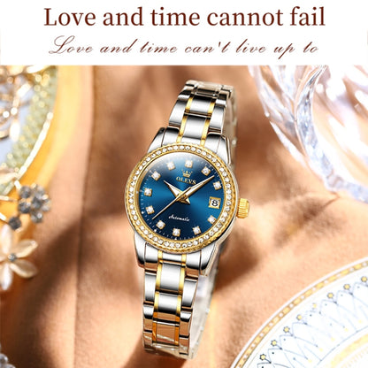 OLEVS 7003 Women Multifunctional Waterproof Mechanical Watch(Gold + Blue) - Metal Strap Watches by OLEVS | Online Shopping South Africa | PMC Jewellery