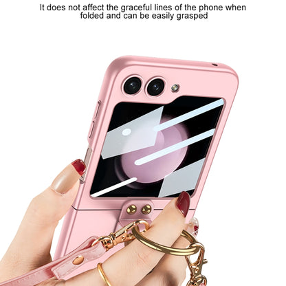 For Samsung Galaxy Z Flip5 GKK Ultra-thin PC Full Coverage Ring Holder Phone Case with Strap(Pink) - Galaxy Z Flip5 Cases by GKK | Online Shopping South Africa | PMC Jewellery