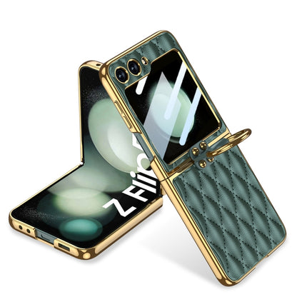 For Samsung Galaxy Z Flip5 GKK Integrated Plating Diamond Texture PU Phone Case with Ring(Green) - Galaxy Z Flip5 Cases by GKK | Online Shopping South Africa | PMC Jewellery