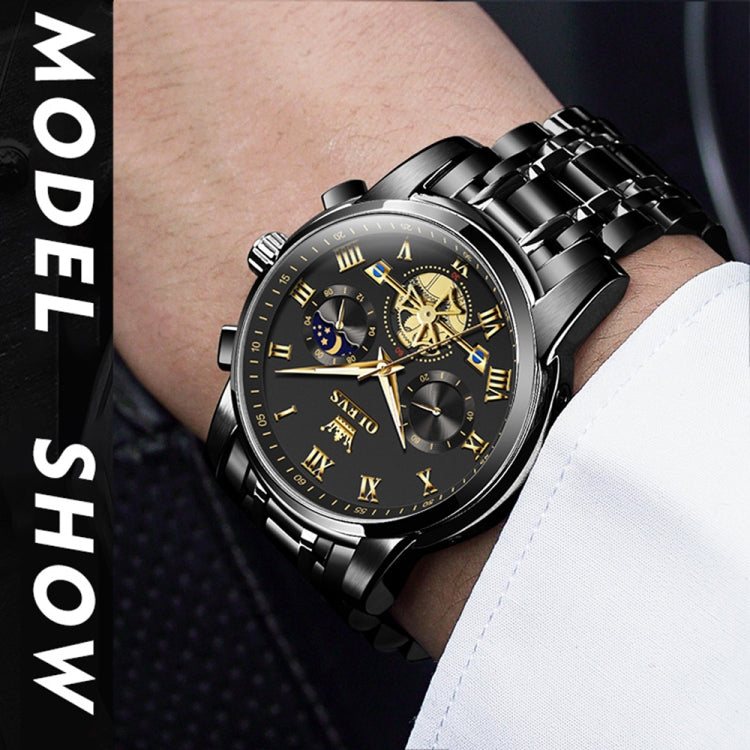 OLEVS 2859 Men Multifunctional Luminous Waterproof Quartz Watch(Black) - Metal Strap Watches by OLEVS | Online Shopping South Africa | PMC Jewellery | Buy Now Pay Later Mobicred