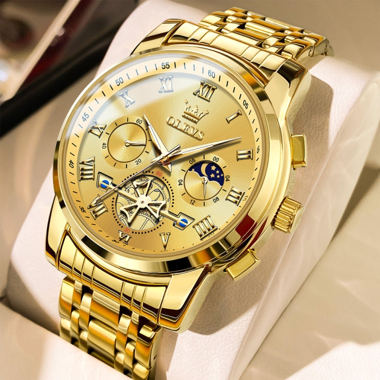 OLEVS 2859 Men Multifunctional Luminous Waterproof Quartz Watch(Gold) - Metal Strap Watches by OLEVS | Online Shopping South Africa | PMC Jewellery