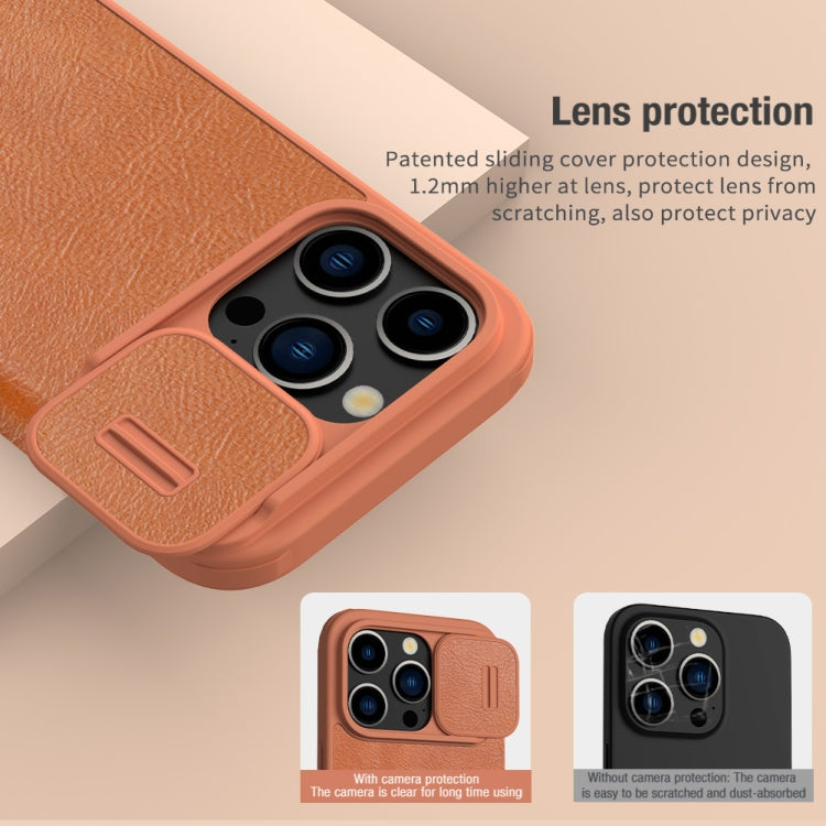 For iPhone 15 Pro NILLKIN QIN Series Pro Sliding Camera Cover Design Leather Phone Case(Brown) - iPhone 15 Pro Cases by NILLKIN | Online Shopping South Africa | PMC Jewellery