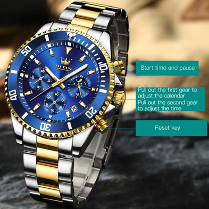 OLEVS 2870 Men Multifunctional Chronograph Three Eyes Waterproof Quartz Watch(Blue + Gold) - Metal Strap Watches by OLEVS | Online Shopping South Africa | PMC Jewellery