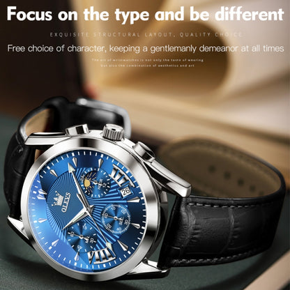 OLEVS 2876 Men Multifunctional Sports Chronograph Quartz Watch(Blue) - Leather Strap Watches by OLEVS | Online Shopping South Africa | PMC Jewellery