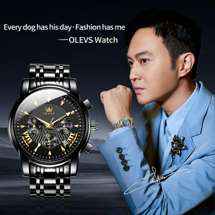 OLEVS 2892 Men Multifunctional Business Waterproof Quartz Watch(Black) - Metal Strap Watches by OLEVS | Online Shopping South Africa | PMC Jewellery