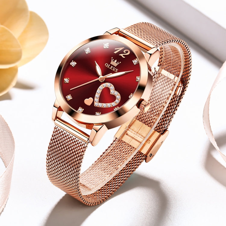 OLEVS 5189 Women Heart Shape Waterproof Quartz Watch(Red) - Metal Strap Watches by OLEVS | Online Shopping South Africa | PMC Jewellery