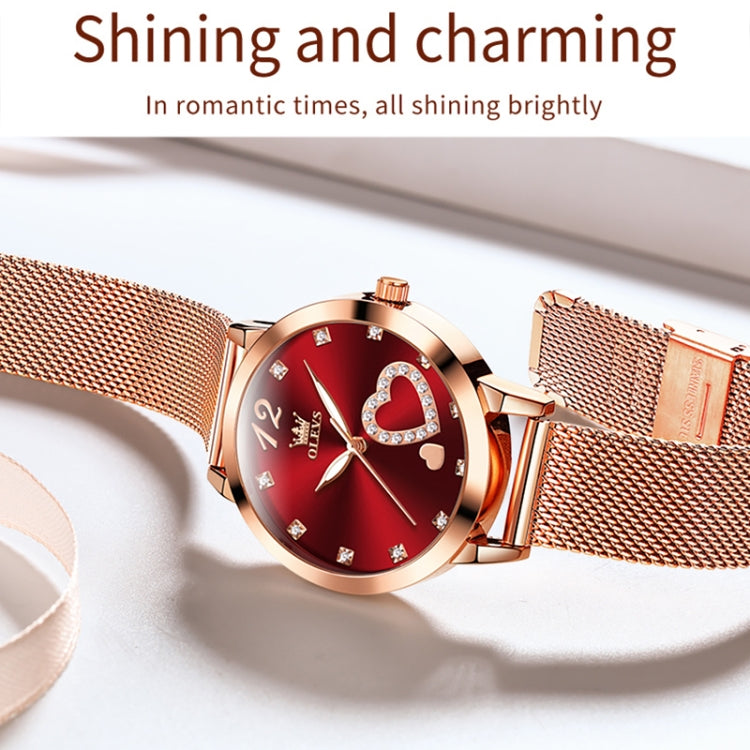 OLEVS 5189 Women Heart Shape Waterproof Quartz Watch(Red) - Metal Strap Watches by OLEVS | Online Shopping South Africa | PMC Jewellery