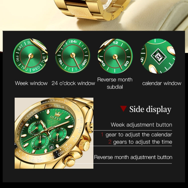 OLEVS 6638 Men Multifunctional Luminous Waterproof Mechanical Watch(Green) - Metal Strap Watches by OLEVS | Online Shopping South Africa | PMC Jewellery