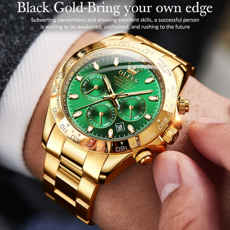 OLEVS 6638 Men Multifunctional Luminous Waterproof Mechanical Watch(Green) - Metal Strap Watches by OLEVS | Online Shopping South Africa | PMC Jewellery