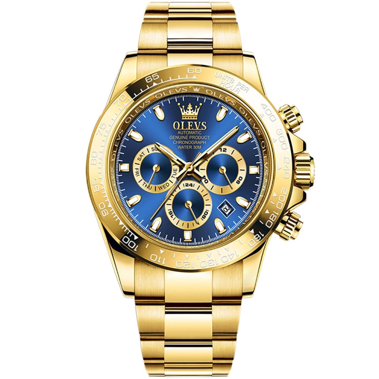 OLEVS 6638 Men Multifunctional Luminous Waterproof Mechanical Watch(Blue) - Metal Strap Watches by OLEVS | Online Shopping South Africa | PMC Jewellery