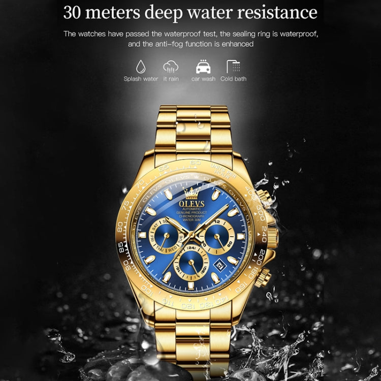 OLEVS 6638 Men Multifunctional Luminous Waterproof Mechanical Watch(Blue) - Metal Strap Watches by OLEVS | Online Shopping South Africa | PMC Jewellery