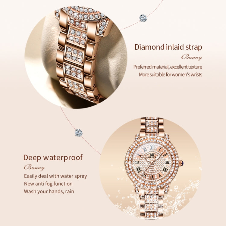 OLEVS 9943 Women Diamond Waterproof Quartz Watch(Rose Gold Diamond Face) - Metal Strap Watches by OLEVS | Online Shopping South Africa | PMC Jewellery