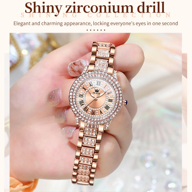 OLEVS 9943 Women Diamond Waterproof Quartz Watch(Rose Gold Roman) - Metal Strap Watches by OLEVS | Online Shopping South Africa | PMC Jewellery