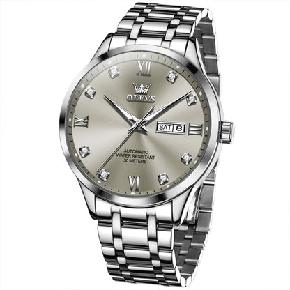 OLEVS 9946 Men Diamond Roman Scale Waterproof Quartz Watch(Grey + Silver) - Metal Strap Watches by OLEVS | Online Shopping South Africa | PMC Jewellery