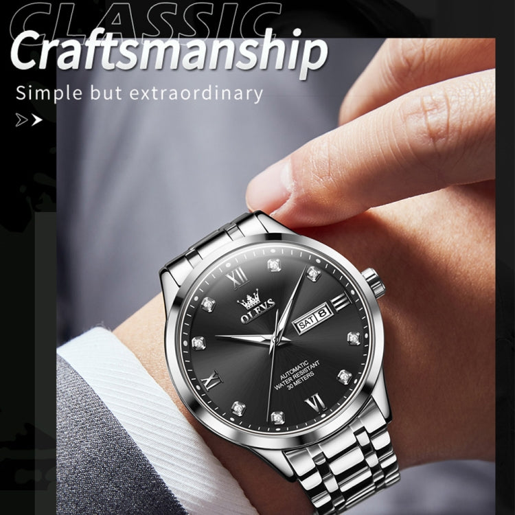 OLEVS 9946 Men Diamond Roman Scale Waterproof Quartz Watch(Black + Silver) - Metal Strap Watches by OLEVS | Online Shopping South Africa | PMC Jewellery