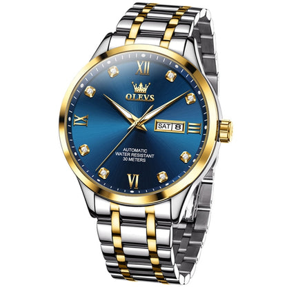 OLEVS 9946 Men Diamond Roman Scale Waterproof Quartz Watch(Blue + Gold) - Metal Strap Watches by OLEVS | Online Shopping South Africa | PMC Jewellery