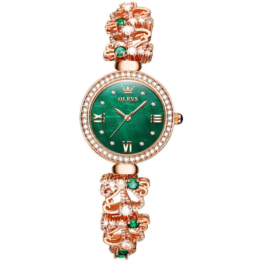 OLEVS 9958 Women Adjustable Drawstring Bracelet Quartz Watch(Green + Rose Gold) - Bracelet Watches by OLEVS | Online Shopping South Africa | PMC Jewellery