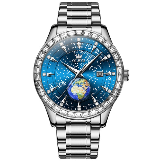 OLEVS 9967 Men Starry Sky Face Diamond Bezel Quartz Watch(Blue Steel Strap) - Leather Strap Watches by OLEVS | Online Shopping South Africa | PMC Jewellery