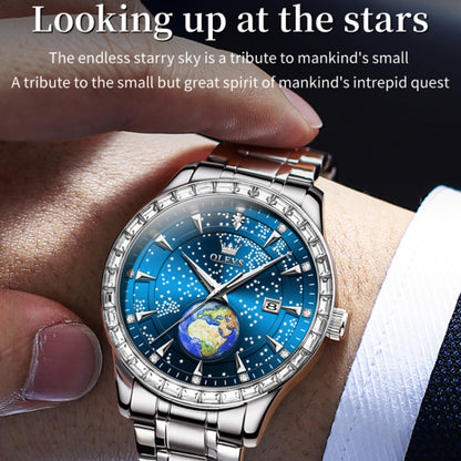 OLEVS 9967 Men Starry Sky Face Diamond Bezel Quartz Watch(Blue Steel Strap) - Leather Strap Watches by OLEVS | Online Shopping South Africa | PMC Jewellery