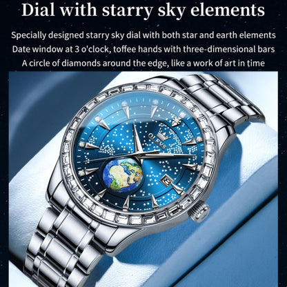 OLEVS 9967 Men Starry Sky Face Diamond Bezel Quartz Watch(Blue Steel Strap) - Leather Strap Watches by OLEVS | Online Shopping South Africa | PMC Jewellery