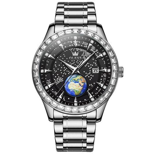 OLEVS 9967 Men Starry Sky Face Diamond Bezel Quartz Watch(Black Steel Strap) - Leather Strap Watches by OLEVS | Online Shopping South Africa | PMC Jewellery