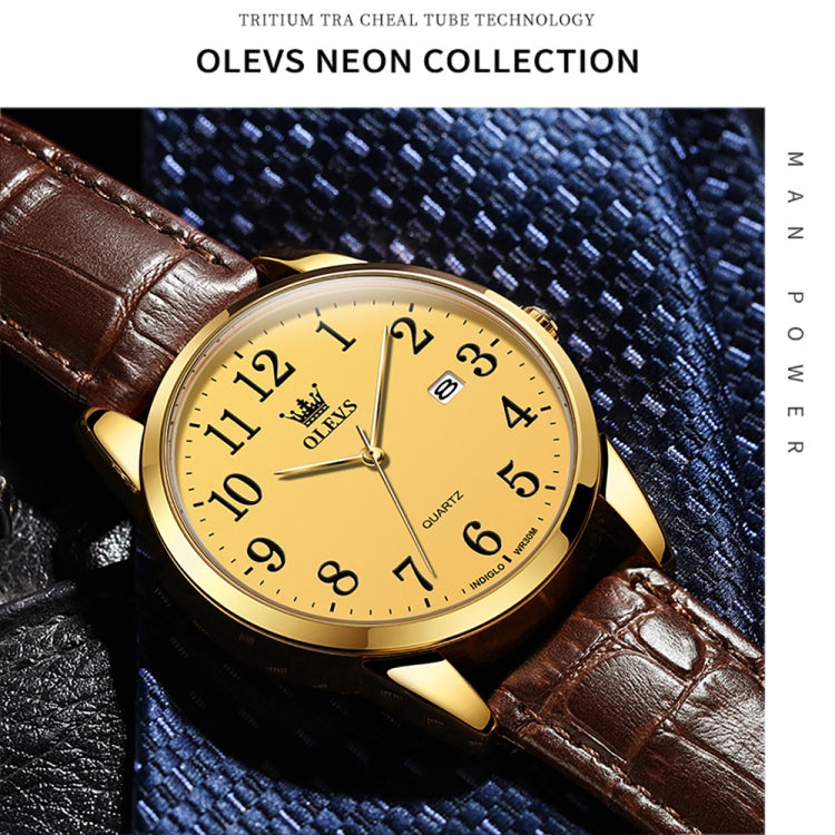 OLEVS 5566 Men Simple Single Calendar Waterproof Quartz Watch(Gold) - Leather Strap Watches by OLEVS | Online Shopping South Africa | PMC Jewellery