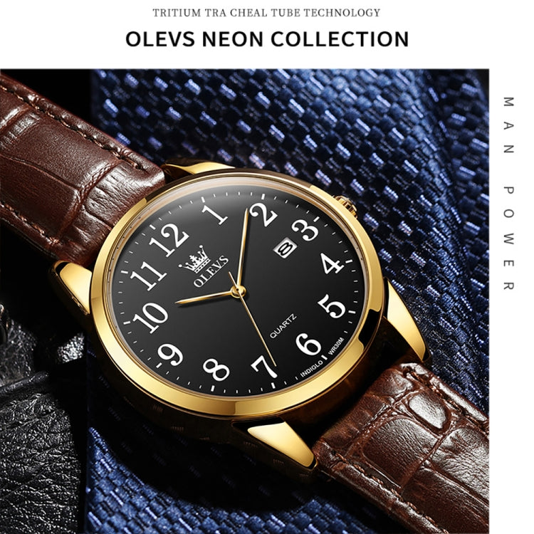 OLEVS 5566 Men Simple Single Calendar Waterproof Quartz Watch(Black) - Leather Strap Watches by OLEVS | Online Shopping South Africa | PMC Jewellery