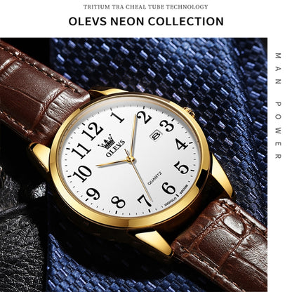 OLEVS 5566 Men Simple Single Calendar Waterproof Quartz Watch(White) - Leather Strap Watches by OLEVS | Online Shopping South Africa | PMC Jewellery