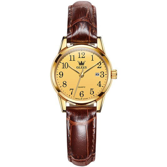 OLEVS 5566 Women Simple Single Calendar Waterproof Quartz Watch(Gold) - Leather Strap Watches by OLEVS | Online Shopping South Africa | PMC Jewellery