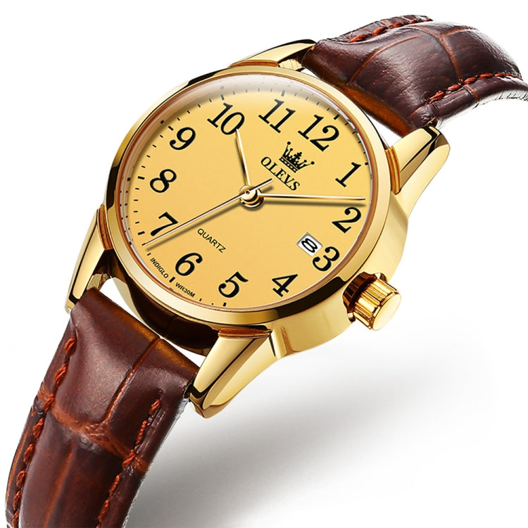 OLEVS 5566 Women Simple Single Calendar Waterproof Quartz Watch(Gold) - Leather Strap Watches by OLEVS | Online Shopping South Africa | PMC Jewellery