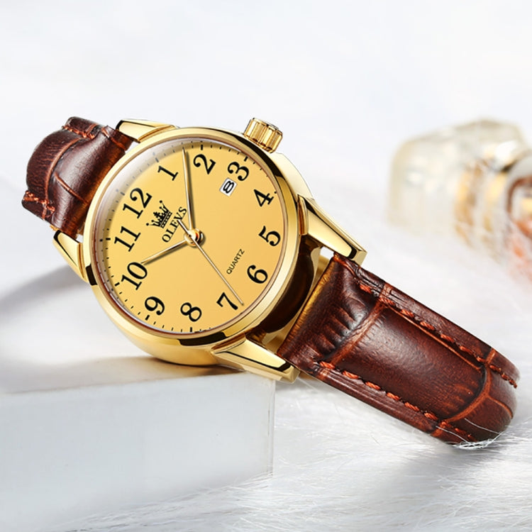 OLEVS 5566 Women Simple Single Calendar Waterproof Quartz Watch(Gold) - Leather Strap Watches by OLEVS | Online Shopping South Africa | PMC Jewellery