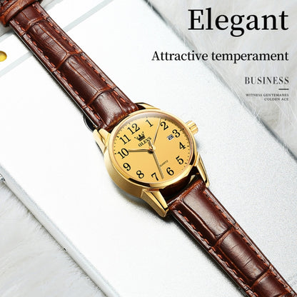 OLEVS 5566 Women Simple Single Calendar Waterproof Quartz Watch(Gold) - Leather Strap Watches by OLEVS | Online Shopping South Africa | PMC Jewellery